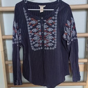 Sundance Navy Blouse with Red and White Embroidery